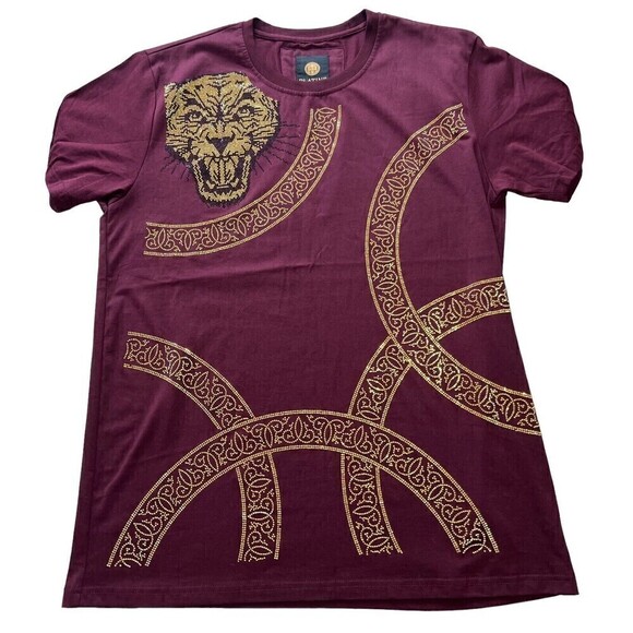 Platini Men's Crew Neck Bling Vegas Style T-Shirt Burgundy Gold  Sz XL - Picture 1 of 8